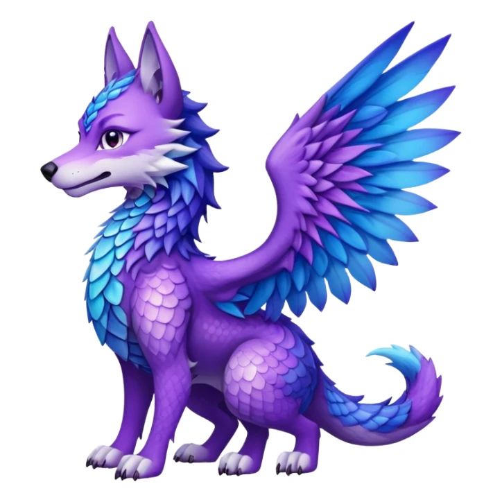 Wolf dragon hybrid with wings facing forward purple and blue sticker