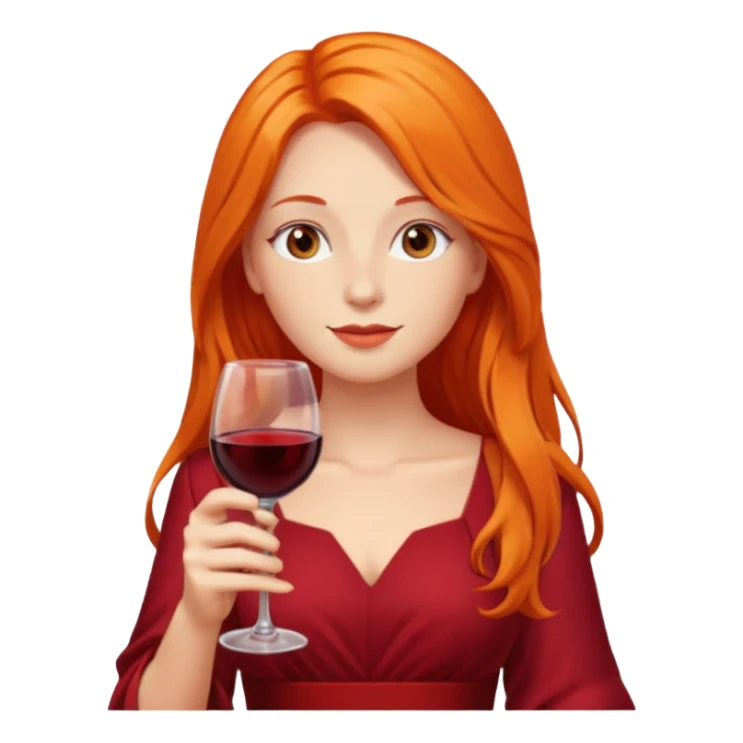orange long hair drinking wine, dress red sticker