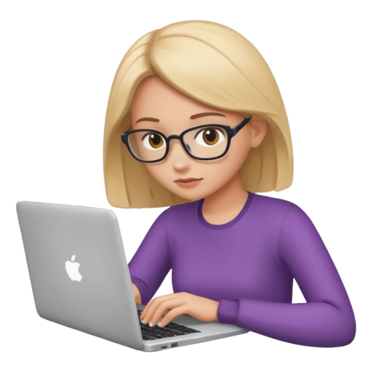 create an emoji where a girl is reading or working on laptop for focus task sticker