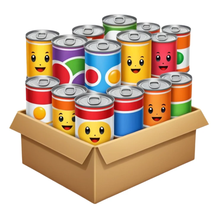 a box labeled food filled with canned food sticker