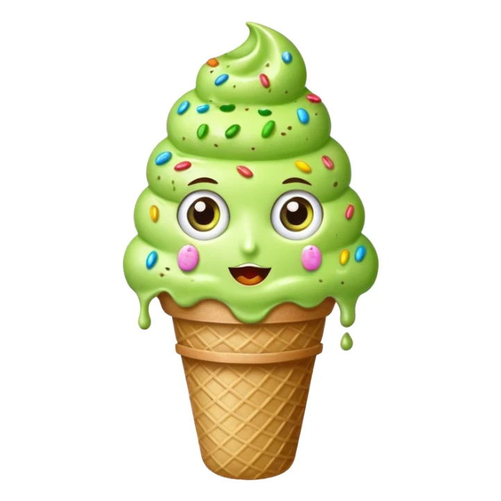 sprinkled green ice cream with eyes sticker