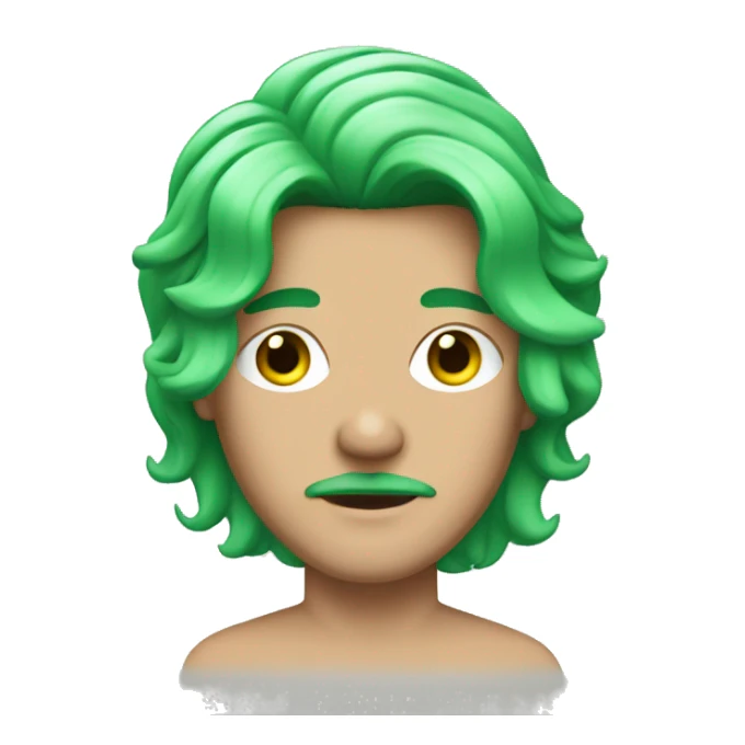 white transgender man with green mullet and a mustache and makeup sticker