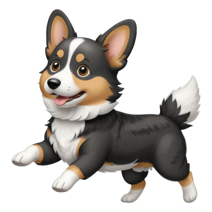 Black and white realistic cardigan welsh corgi running with its long low tail streaming out behind it sticker