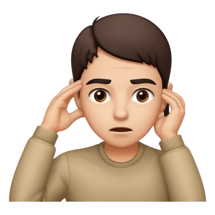 Person leaning forward with one hand behind their ear, eyebrows raised, confused face, as if saying "What? sticker