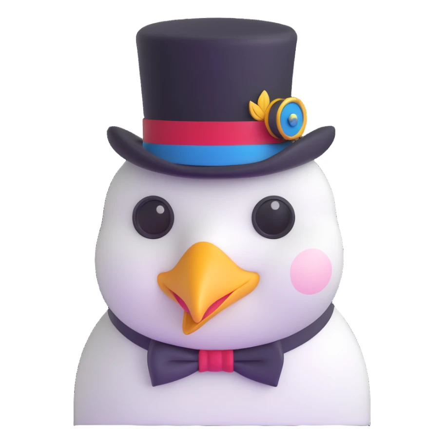 dove head novelty emoji wearing a monocle and top hat, high class sticker