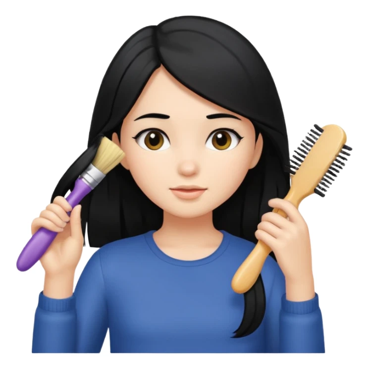 A girl with black hair brushing her hair sticker