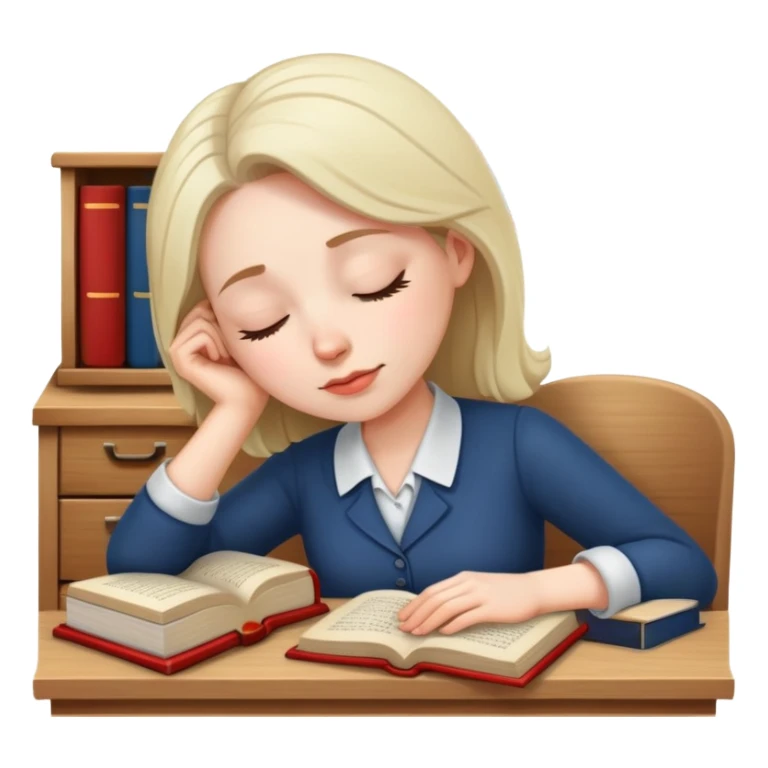 Woman teacher dozing off at desk with open book sticker