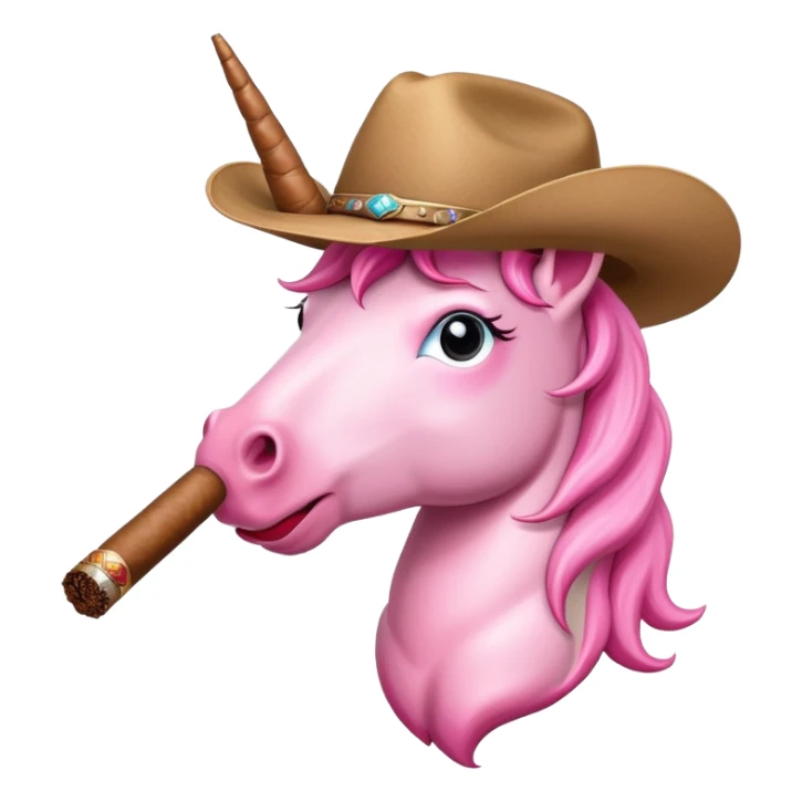 pink unicorn wearing a cowboy hat with a cigar in its mouth sticker
