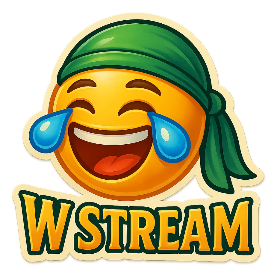 laughing crying 
lol face
Change His durag To Green
Add the words W Stream sticker