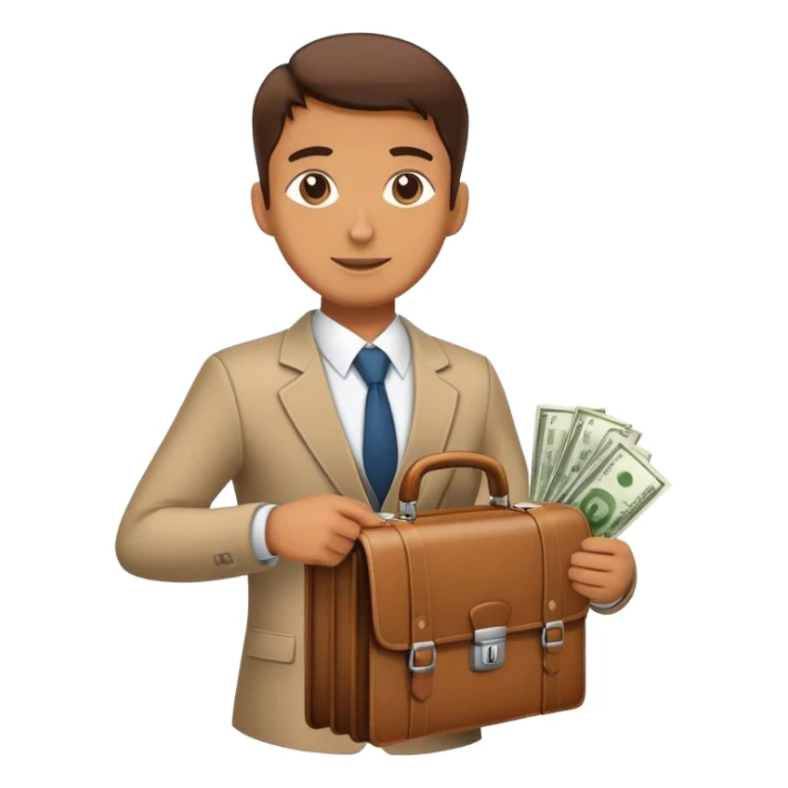 A professional person with a briefcase providing money to a family, breadwinner concept sticker