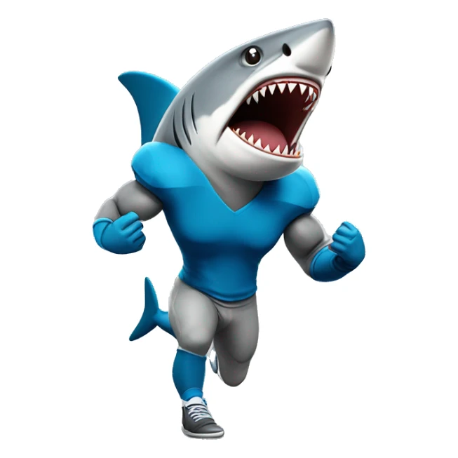 grey shark mascot, wearing blue football jersey, flexing sticker