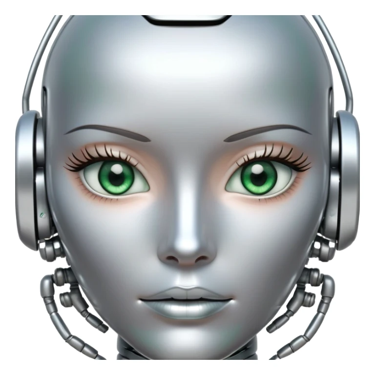Gorgeous female intricate robot face silver with green eyes sticker