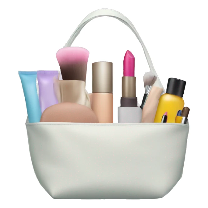 a bag containing cosmetics. some cosmetics peeking out of a cosmetic bag sticker