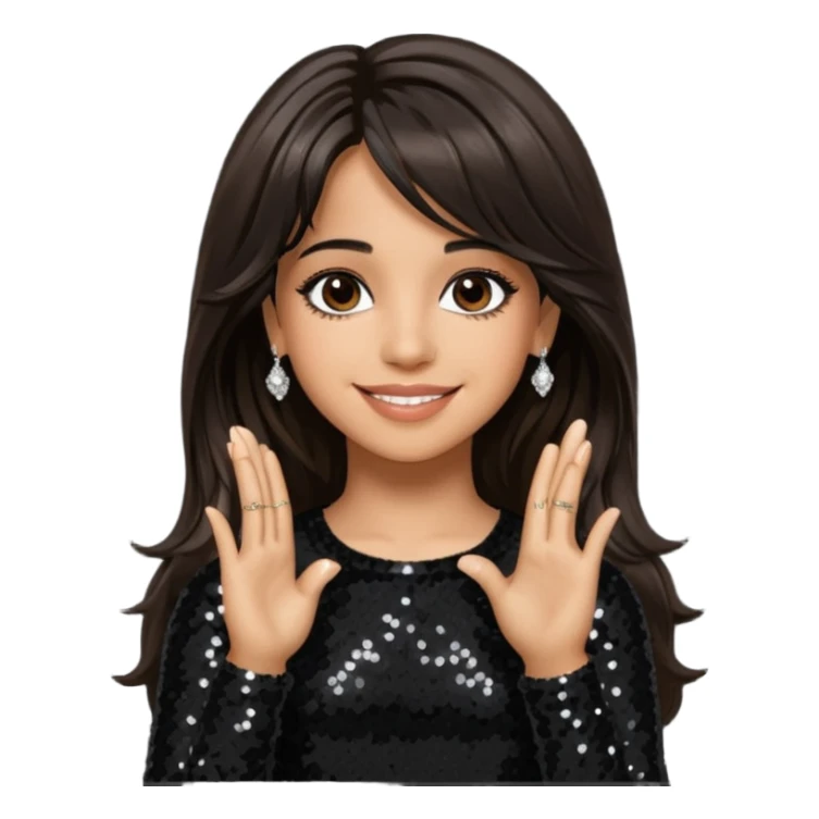 Camila Cabello from Fifth Harmony with long dark brown hair, black sequin outfit sticker