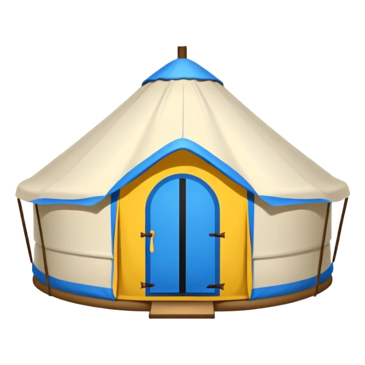 Mongolian yurt tent home, simplified emoji style with bold outlines and bright colors, cartoon style round tent sticker