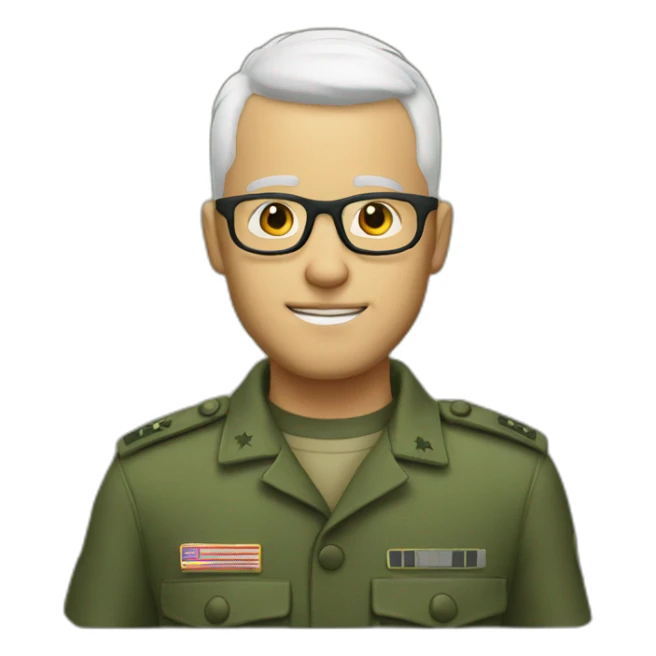 Man glasses, bold white, army haircut sticker