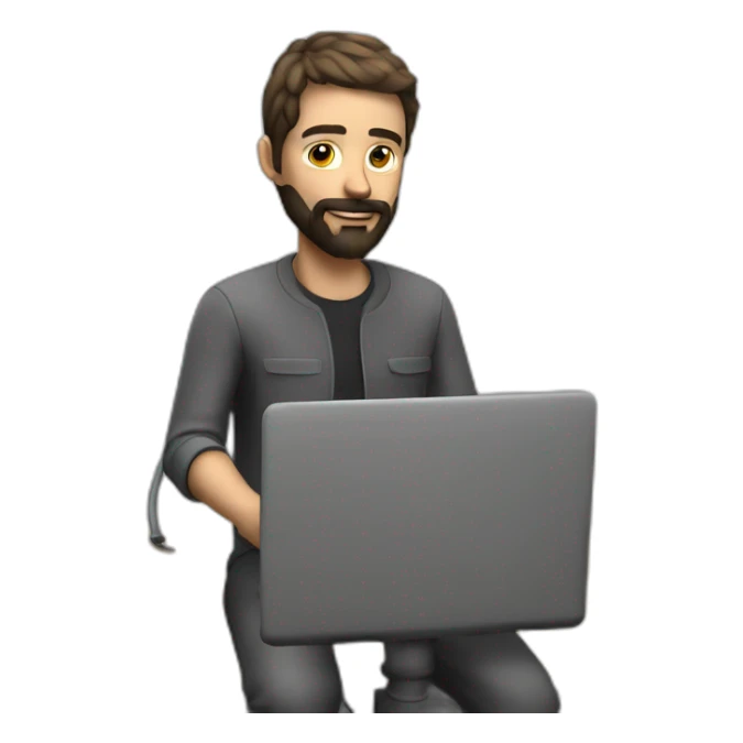 3d artist with beard sit on the PC with graphic tablet sticker