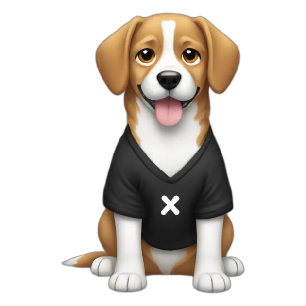 dog wearing a black sweatshirt with a white x on it sticker
