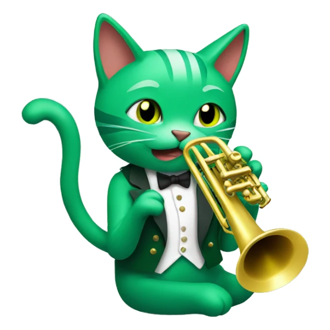 a green cat playing a trumpet sticker