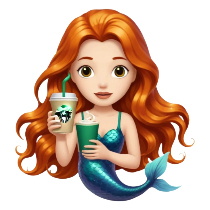 MERMAID WITH LONG HAIR AND DRINKING STARBUCKS COFFEE sticker