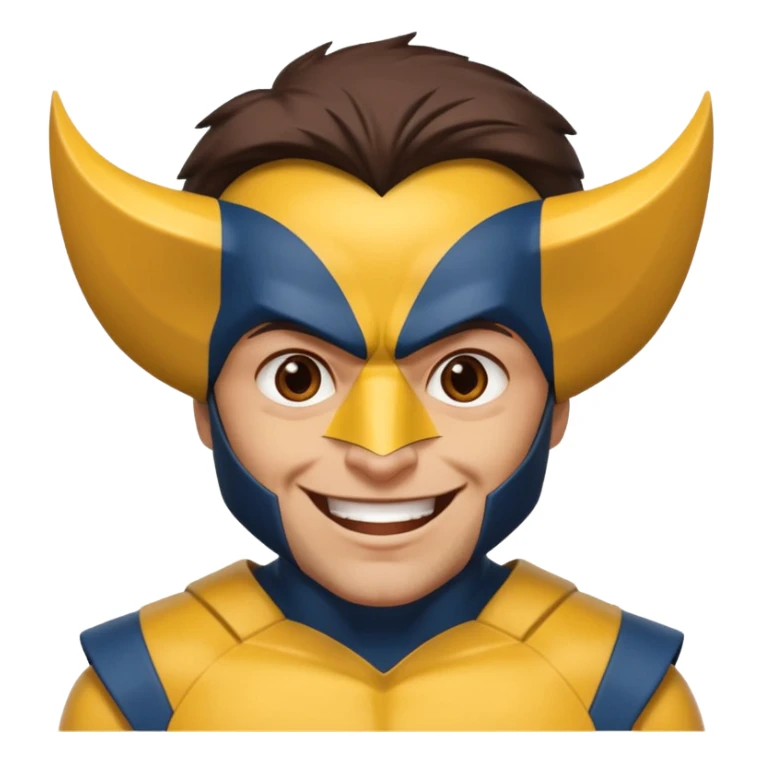 Make a person with brown eyes wearing a wolverine costume and laughing sticker
