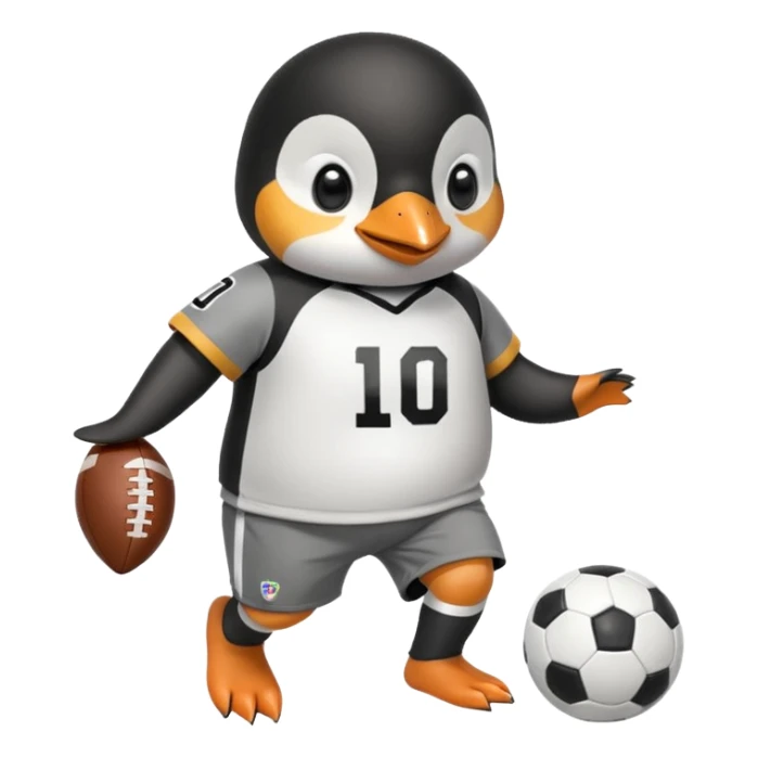 a penguin playing football with jersey and shorts  sticker