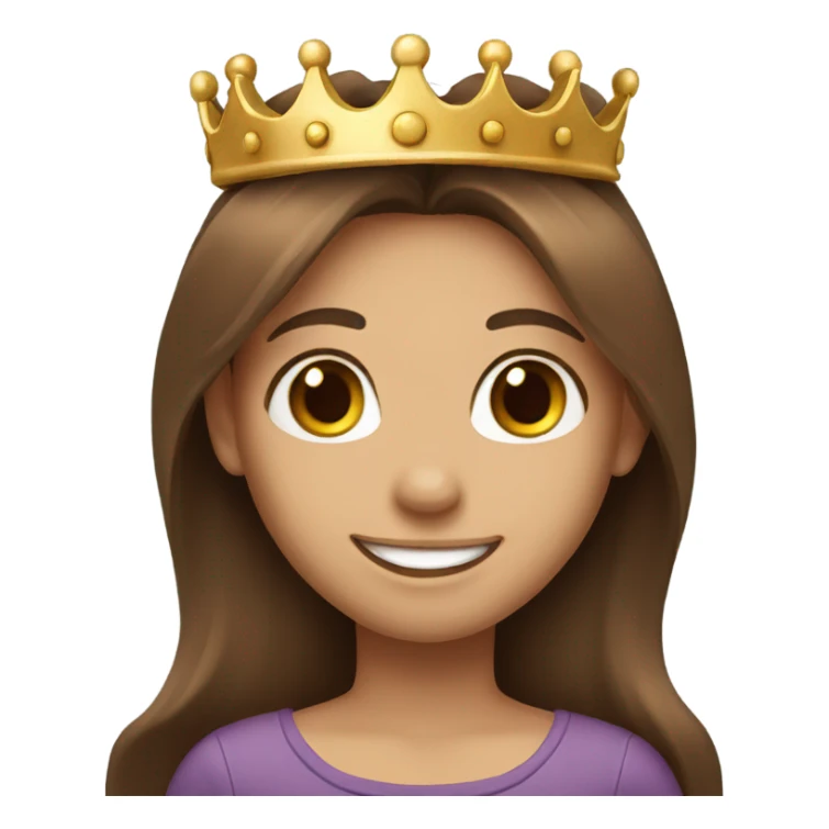 smiling girl with long brown hair with a crown sticker