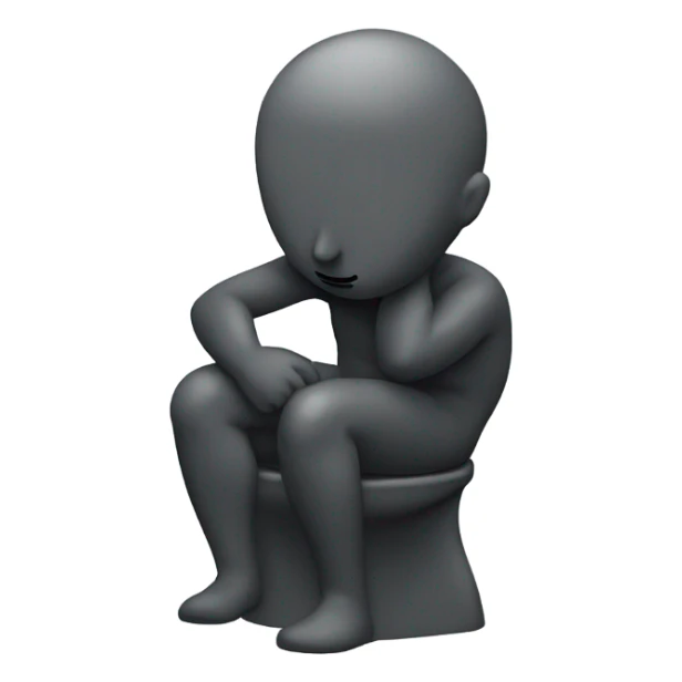 rodin sculpture the thinker but he's sitting on a toilet which is the same dark gray color as the man, and his head is resting forward on the top of his right hand sticker