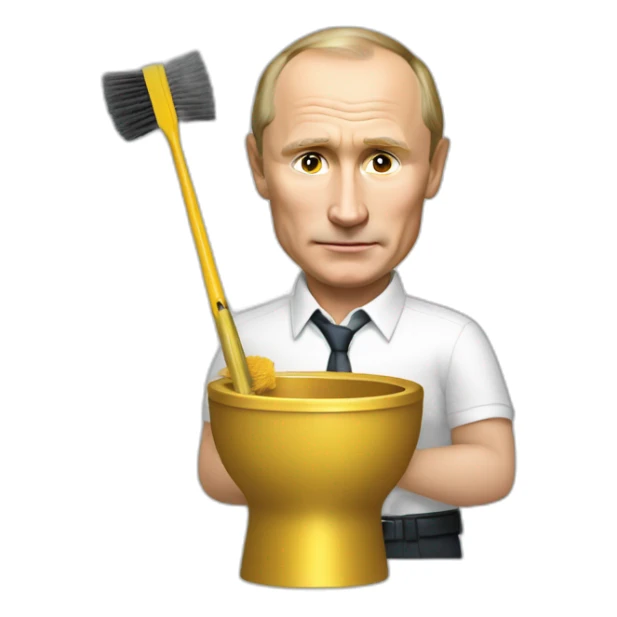 Putin with a golden toilet brush in hand sticker