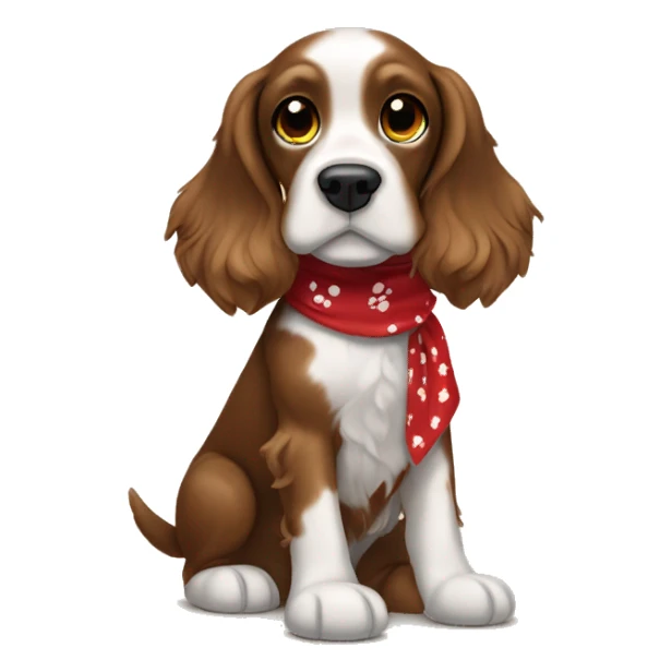 cocker spaniel brown with white paws dog wearing red bandana with black paw prints on it  sticker