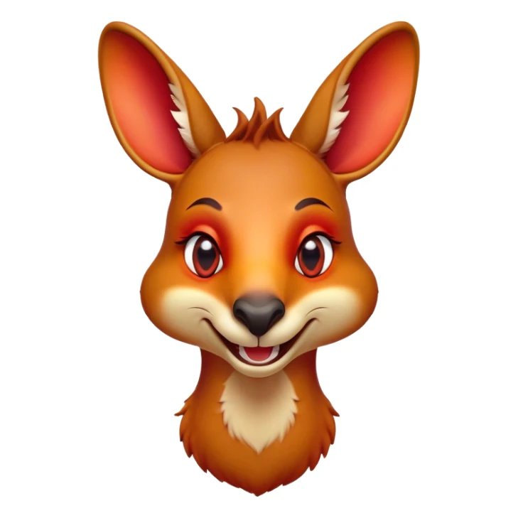 Cinematic Comical Kangaroo Portrait Emoji, Head tilted dramatically with an exaggeratedly amused expression, featuring a striking red-orange fur with a playful glint in its wide, expressive amber eyes, Simplified yet hilariously expressive features, highly detailed, glowing with a slightly sassy glow, high shine, dramatic yet playful, stylized with an air of cheeky outback mischief, bright and endearing, soft glowing outline, capturing the essence of a spirited and over‐the‐top kangaroo, so meme‐worthy it feels like it could bounce its way into internet fame instantly! sticker