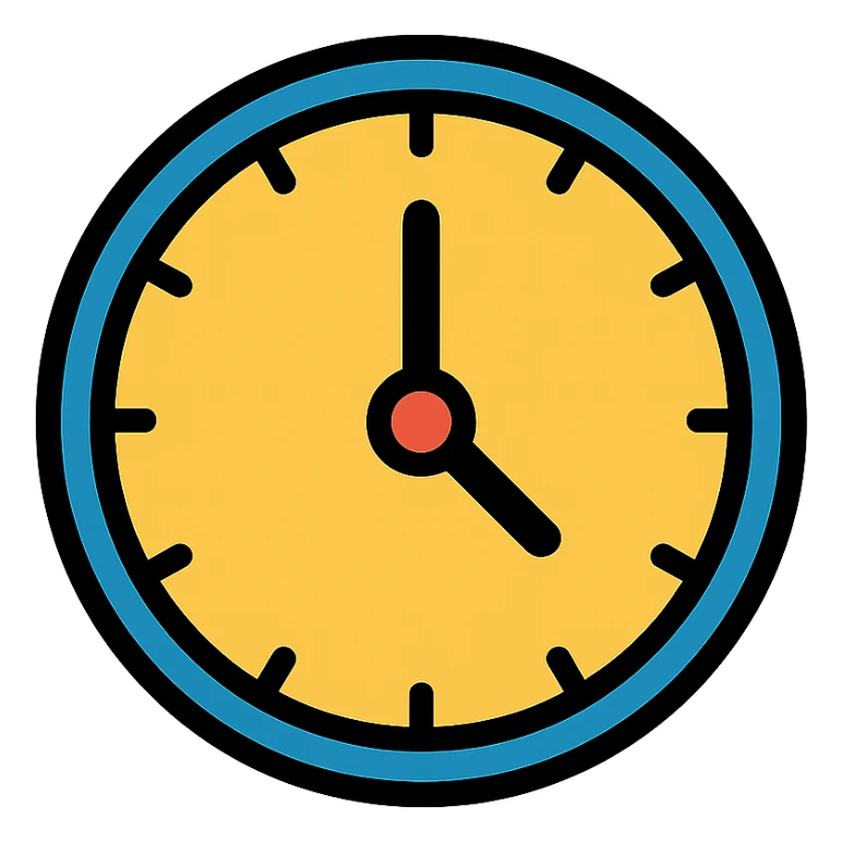A clock icon with color and black outlines sticker