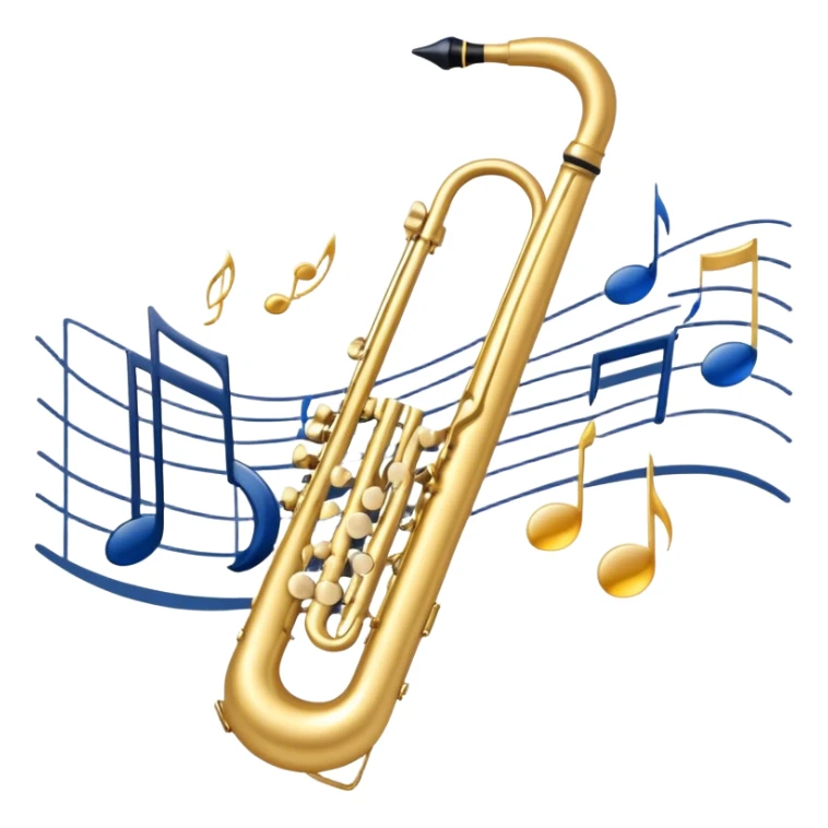Create an elegant and artistic emoji that represents music arrangement and orchestration. The design should feature a conductor's baton, musical scores, and various orchestral instruments (drums, violin, trumpet, electric guitar, synthesizer). Incorporate flowing lines to represent harmony and orchestral balance, along with a subtle representation of sheet music. Use rich, classical colors like gold, silver, or deep blue, and create an atmosphere of sophistication and precision. The background should be transparent. sticker