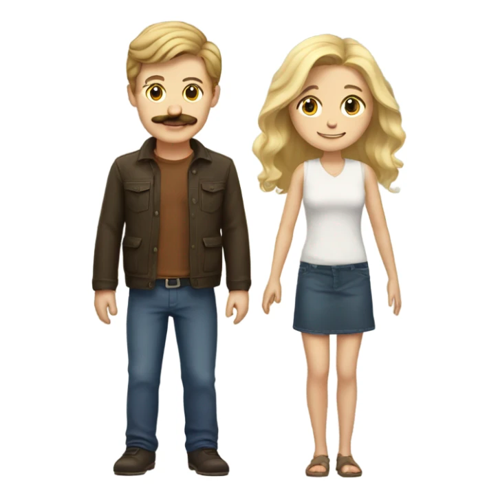 brown-haired white boy with mustache with blonde girl sticker