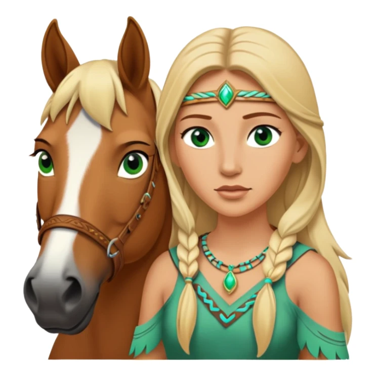 Pocahontas with green eyes, blond hair and horse sticker