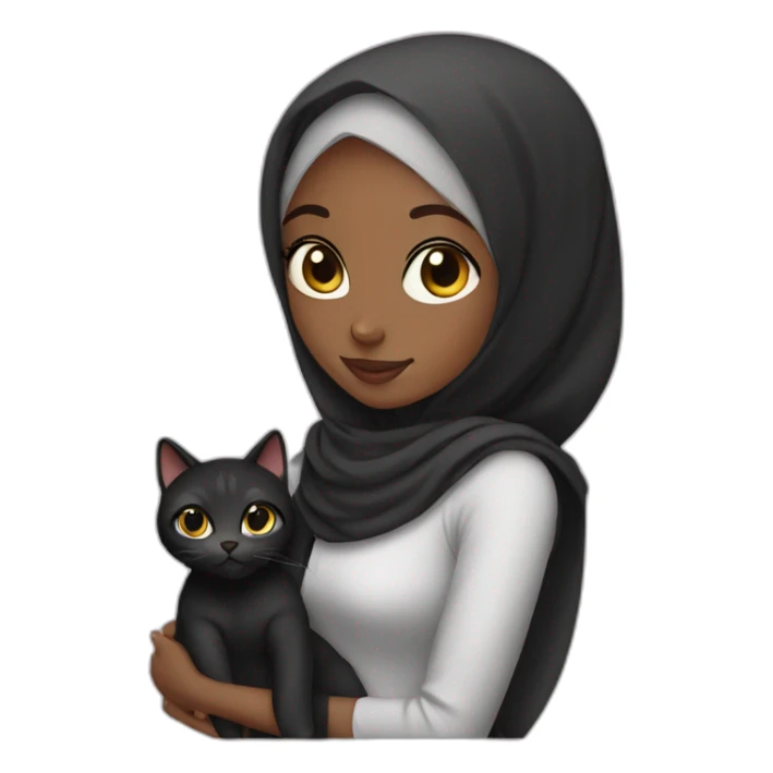 Black hijab girl with a brow hijab and her cat sticker