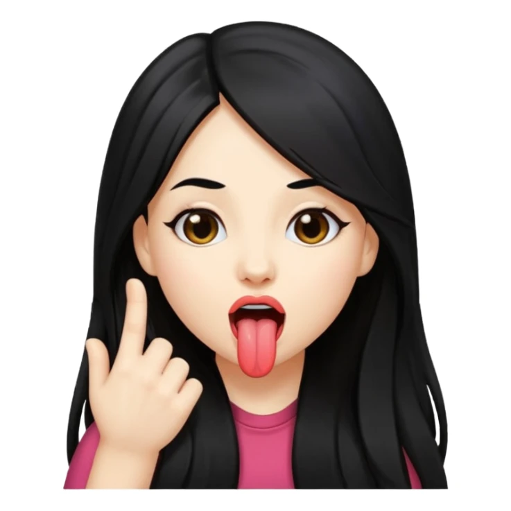 Niña con pelo negro largo sacando la lengua y posando  sticker