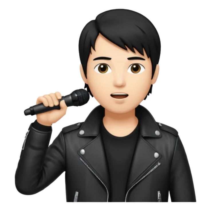 A cool male singer in leather jacket, singing into a standing microphone. sticker