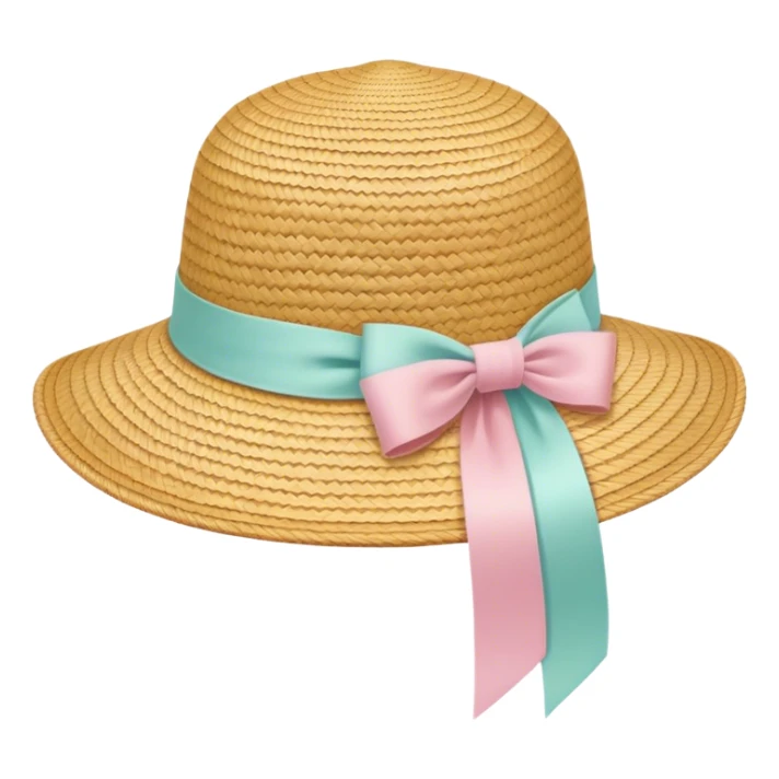 A woven sun hat with a pastel ribbon sticker