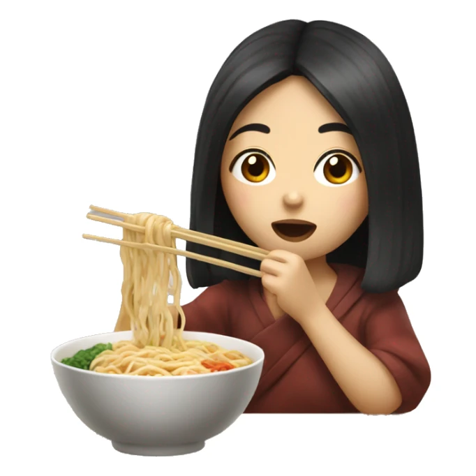 Asian dark hair girl eating ramen  sticker