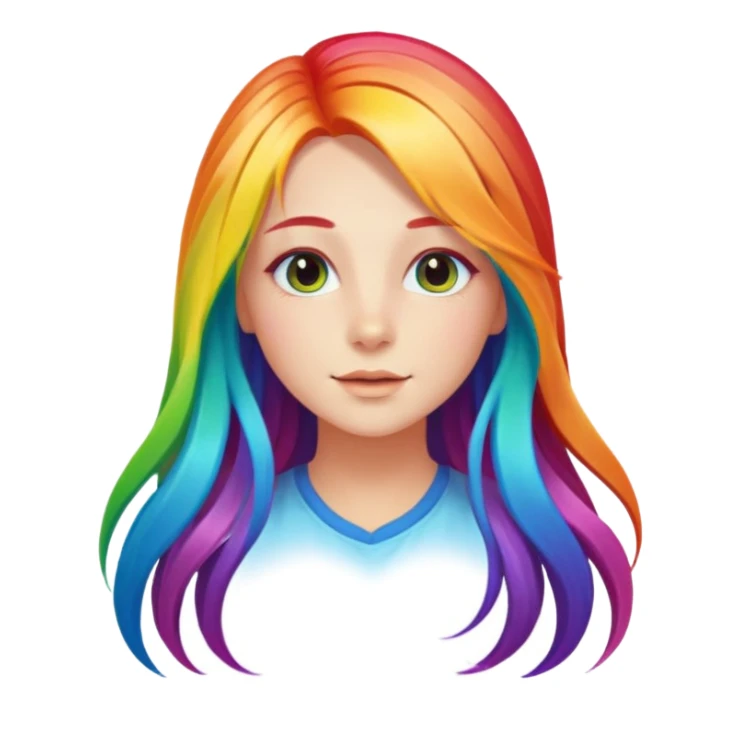 Girl with rainbow long hair — bright gradient strands flowing sticker