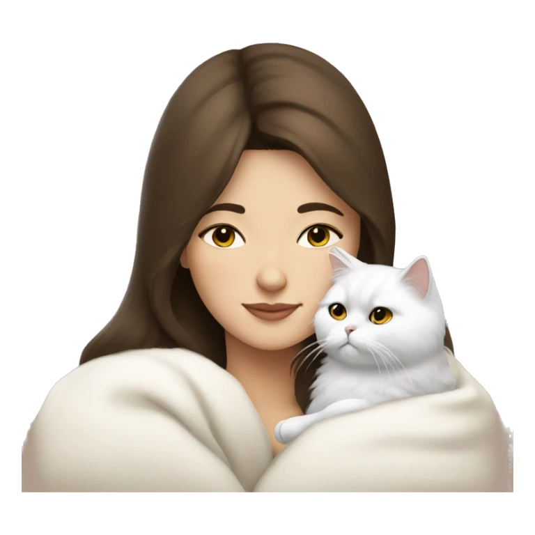 Brunette woman snuggling white Persian cat sticker