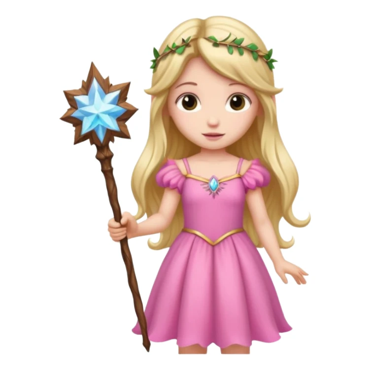 long haired fairy with small eyes, pink dress and a wand sticker