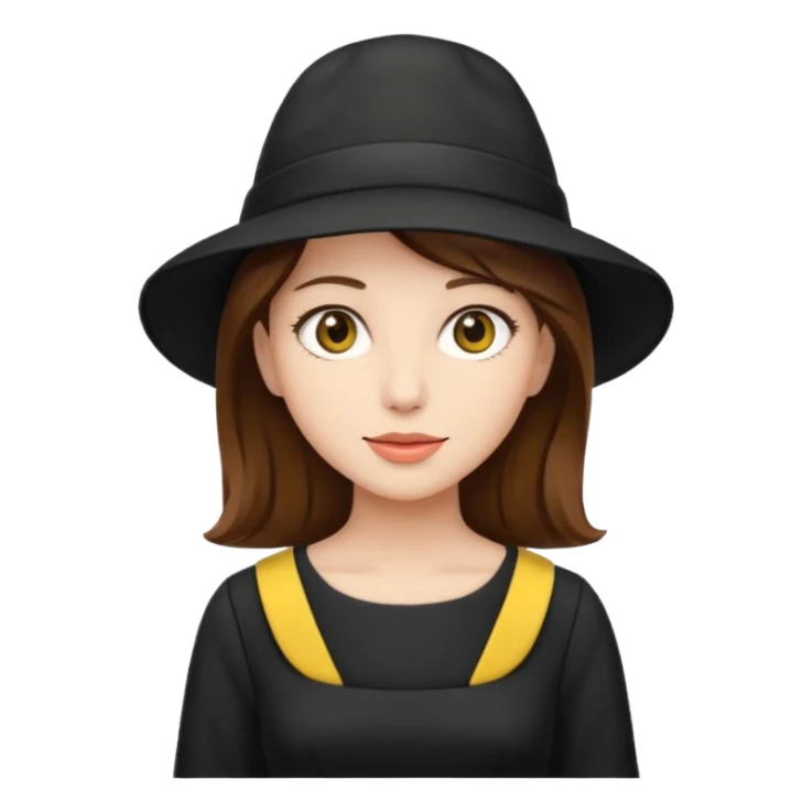 brown hair black dress yellow hat sticker