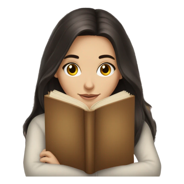Brunette white girl with long dark hair reading a book cozily sticker