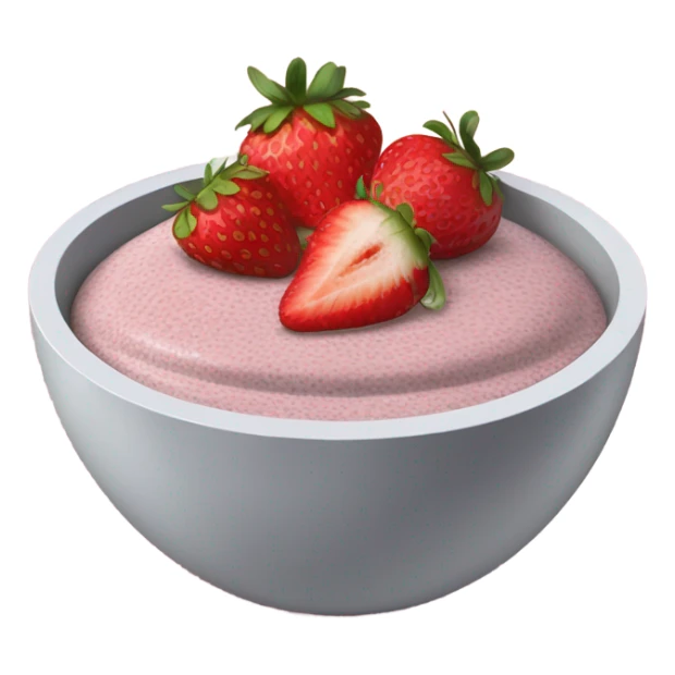 A pink bowl with chia seed pudding in it and strawberries sticker