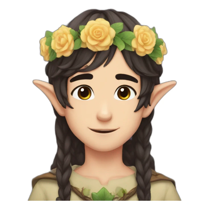 sweet elf boy flower crown dark hair dark eyes sticker