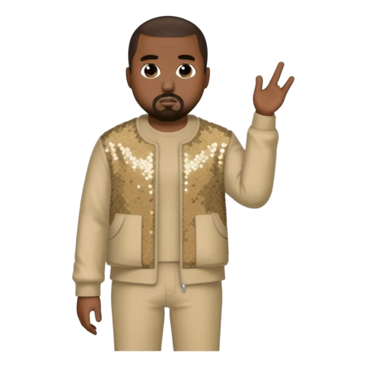 Kanye West with dark brown hair, beige sequin outfit sticker