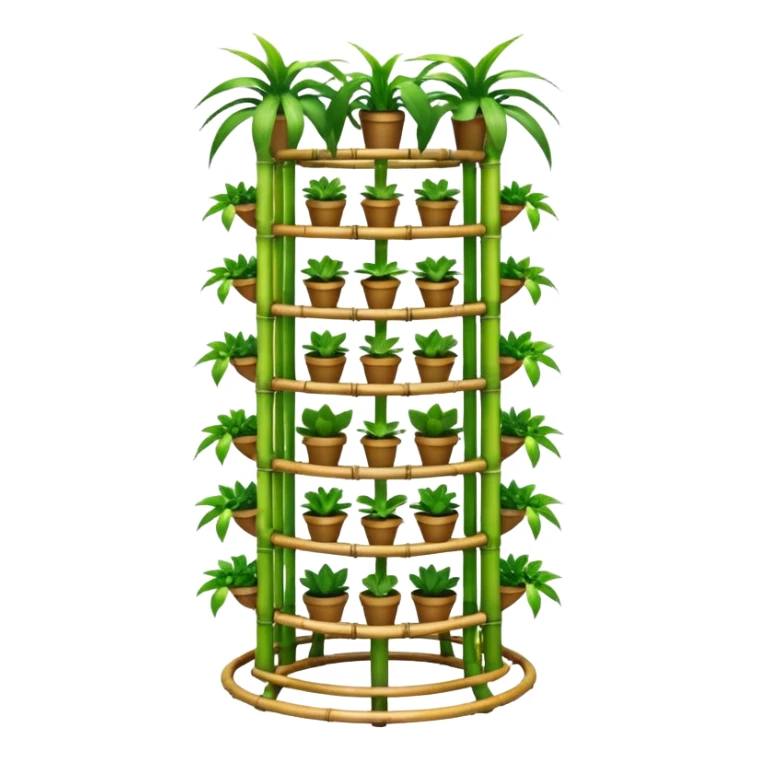 Very Large alien-futuristic multi-tier multi-level curved plant rack, which holds twenty-five plants, constructed from 7/8ths of an inch thin vining bamboo poles  sticker