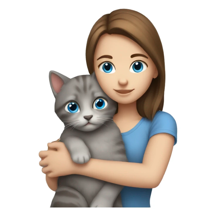 blue eyes grey kitten and brown hair girl hugs sticker